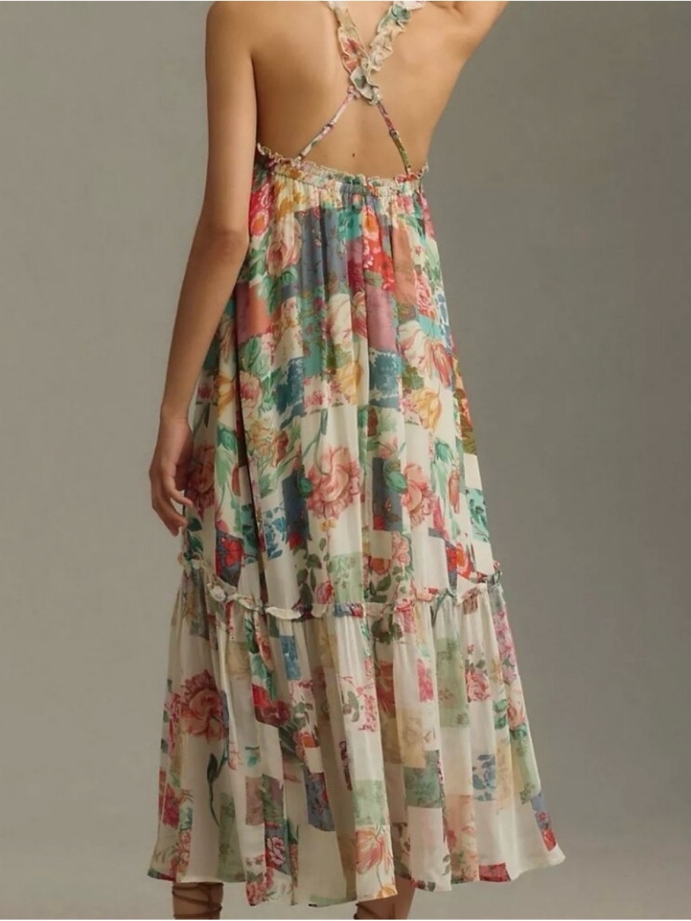 Anthropologie Chiffon Shift Midi Dress Patchwork Floral Pink - Picture 2 of 6